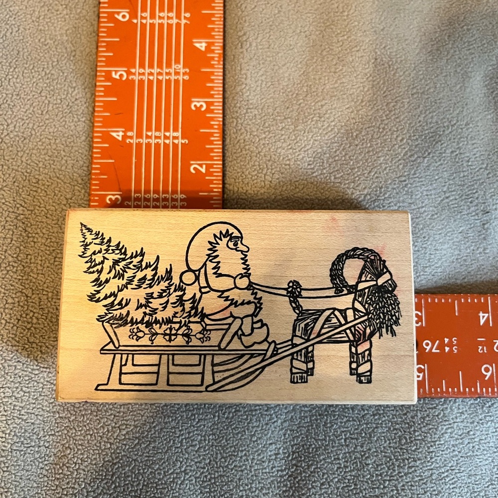Wooden Christmas Stamp with Santa on Sleigh
